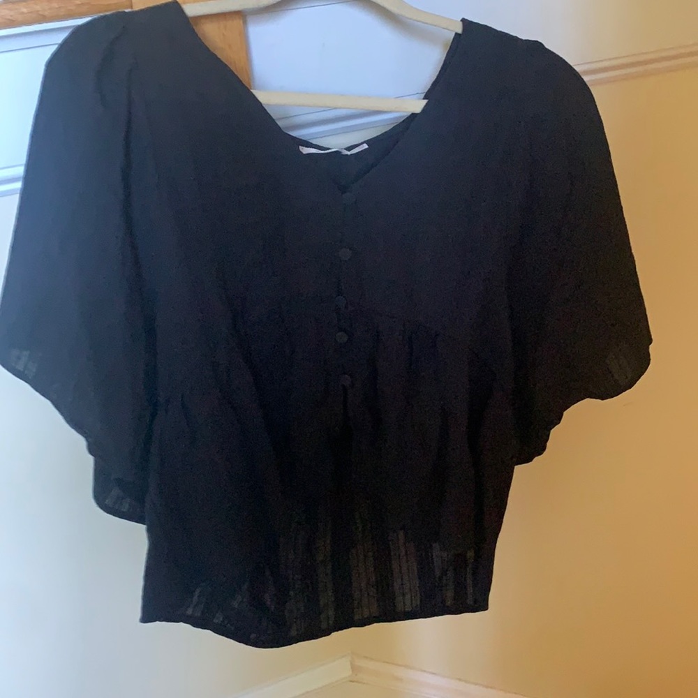 Short sleeve black loose button down